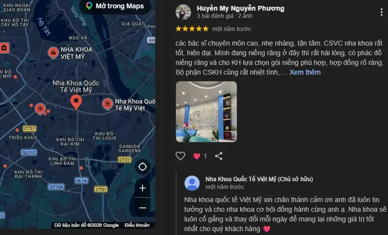 Đánh giá của khách hàng về chất lượng dịch vụ tại Nha khoa Việt Mỹ